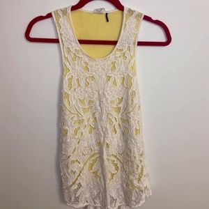 Yellow/white lace top